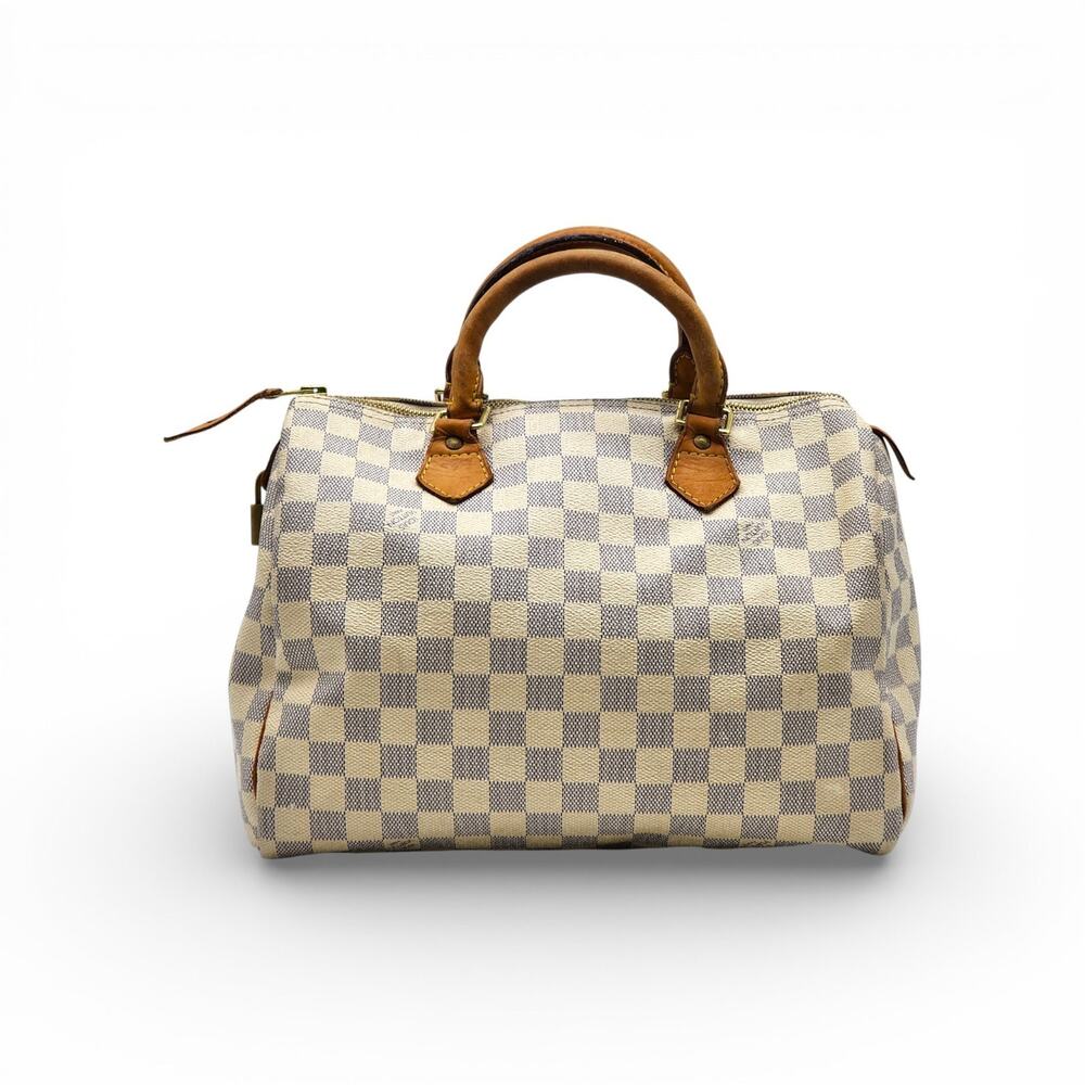 Louis Vuitton Speedy 30 Damier Azur Boston Handbag Purse with lock and key